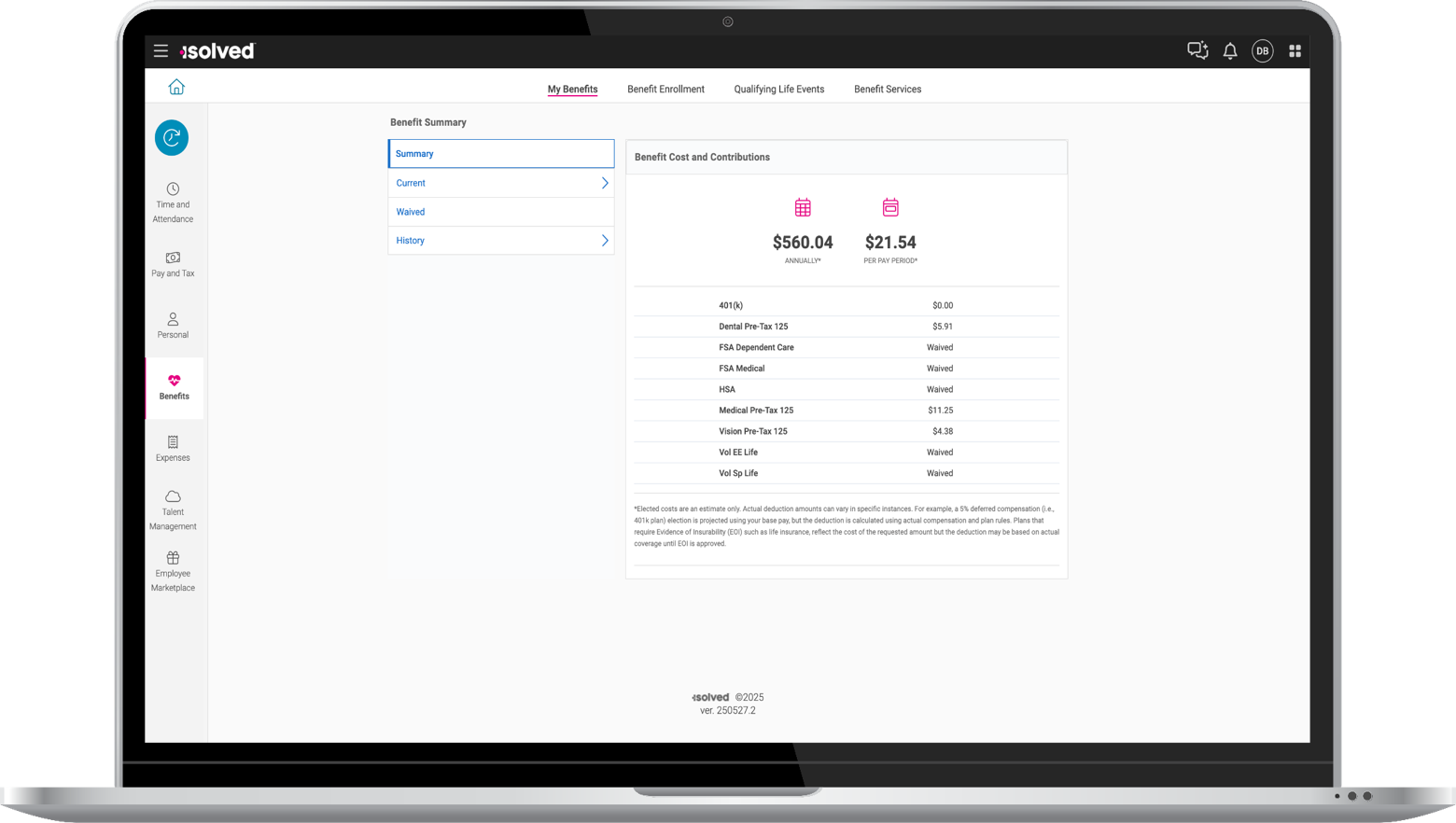 Benefits Software Device Screenshot