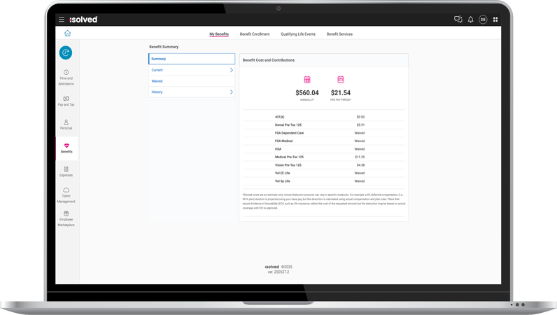 Benefits Software Device Screenshot